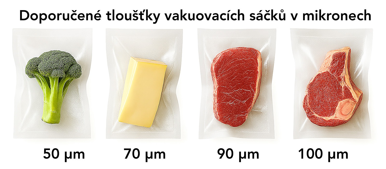 porovnání velikostí sáčků a jejich tloušťka